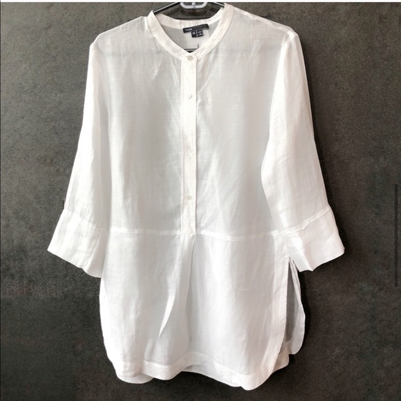 VINCE Collarless Ramie-Voile White Tunic - Picture 5 of 8